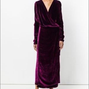 Attico “Jane” Bordeaux Velvet Maxi Wrap Dress